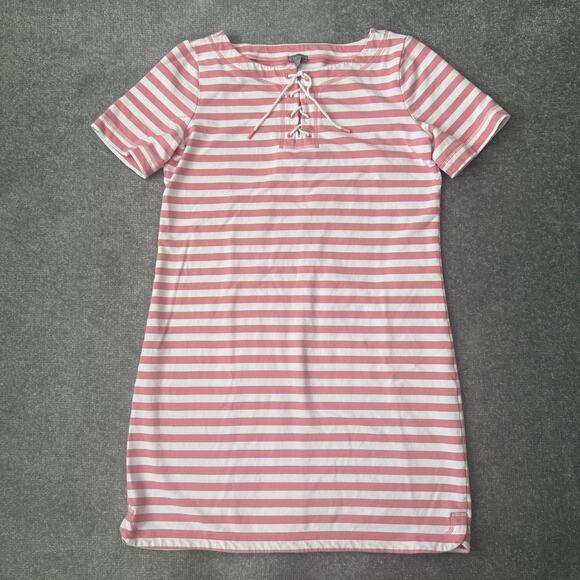 T by Talbots Dress Womens Medium Pink White Striped Lace Up Nautical Shift Rope - Picture 1 of 8